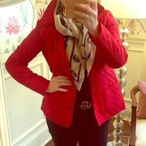 Red quilted jacket